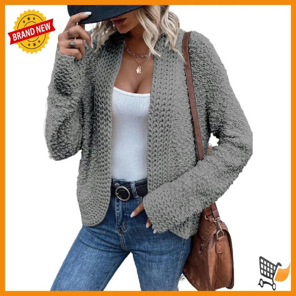 Women's Chunky Knit Cardigan Open Front Long Sleeve Cozy Sweater